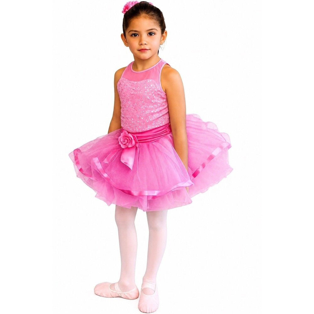 Weissman Pink Color Dance Costume, Tutu Attached And Shorts Size Child Medium